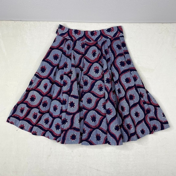 Francis + Benedict Midi Skirt White Pink Blue Bold Print Cotton Pleated X-Small - Picture 3 of 6